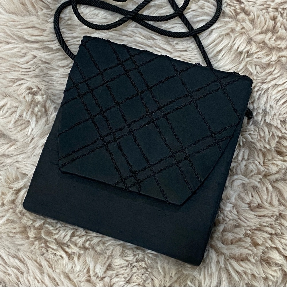 Satin black Structured Evening Clutch Shoulder Handbag